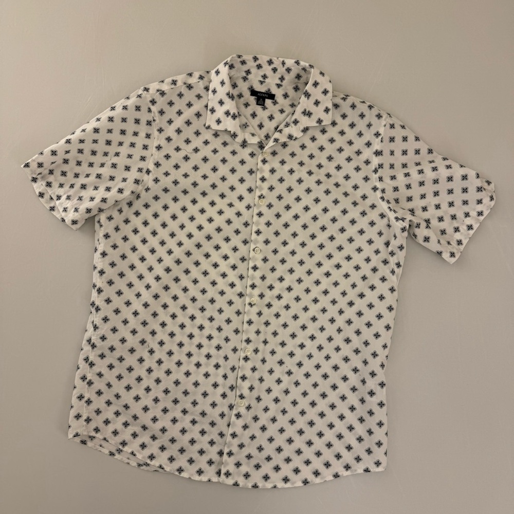 Black White Medallion Print Alfani SS XL Men’s Button Shirt Extra Large